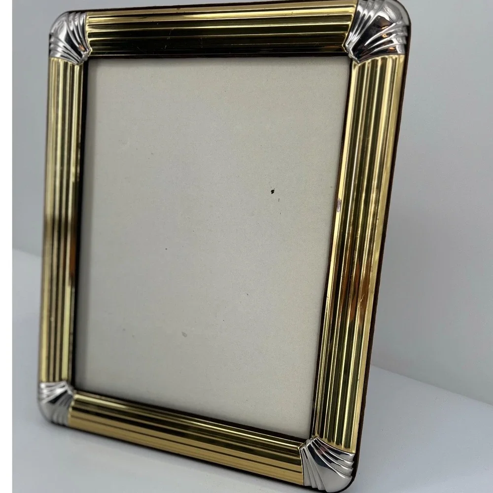 Vintage Photo Frame Mixed Metal Art Deco Gold Silver 8x10 Hollywood Regency Glam